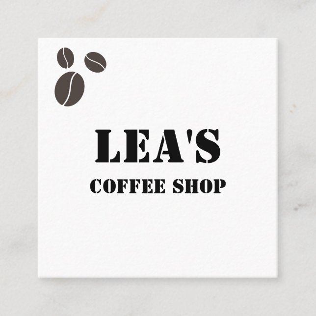 Modern Simple Coffee Shop Brown Coffee Beans Square Business Card (Front)
