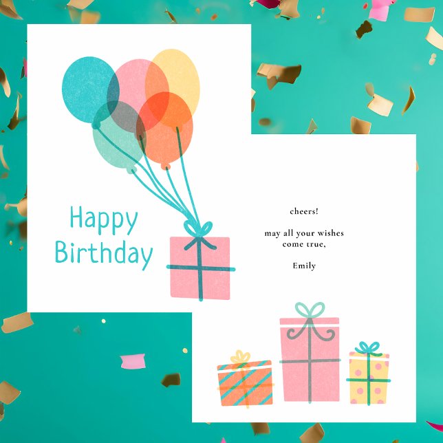 Modern Simple Colourful Happy Birthday Flat Card (Creator Uploaded)