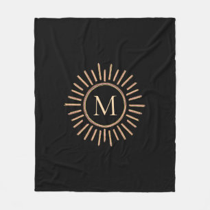 Modern Simple Colourful Monogram Black Gold Fleece Blanket