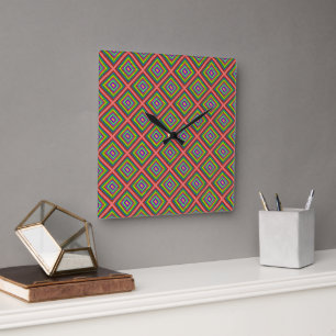 Modern simple colourful square geometric pattern wall clock