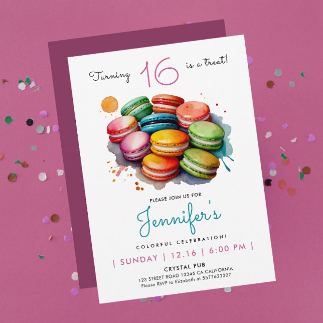 Modern Simple Colourful Sweet Macarons Watercolor Invitation (Creator Uploaded)