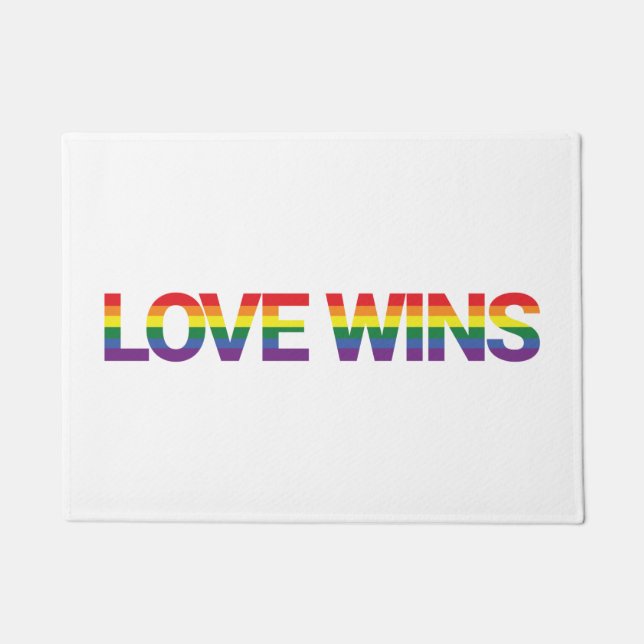 Modern, simple, colourful, vibrant design Love Win Doormat (Front)