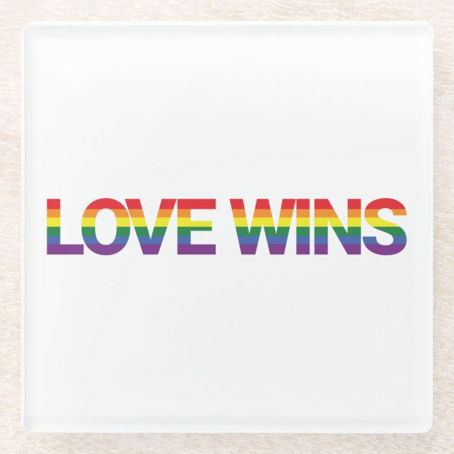 Modern, simple, colourful, vibrant design Love Win Glass Coaster (Front)