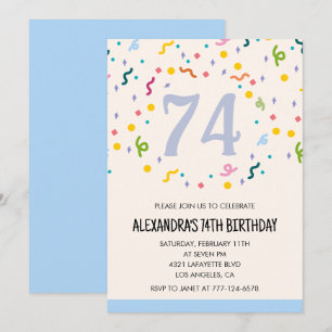 Modern Simple Confetti 74th birthday invitations 