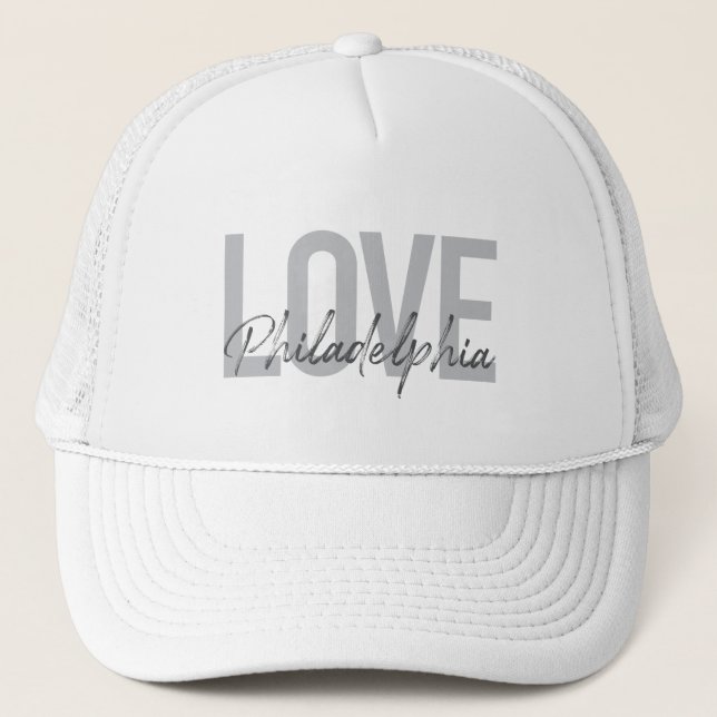 Modern, simple, cool, design Love Philadelphia Trucker Hat (Front)