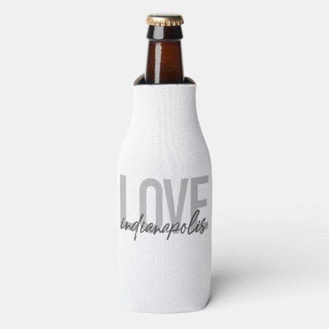 Modern, simple, cool design of Love Indianapolis Bottle Cooler (Bottle Front)
