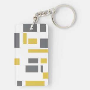 Modern, simple, cool geometric yellow gray pattern key ring