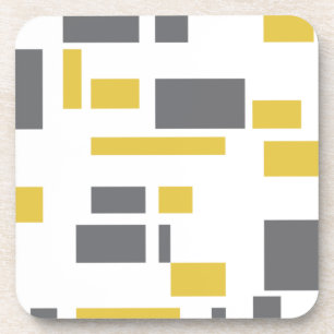 Modern, simple, cool geometric yellow grey pattern coaster