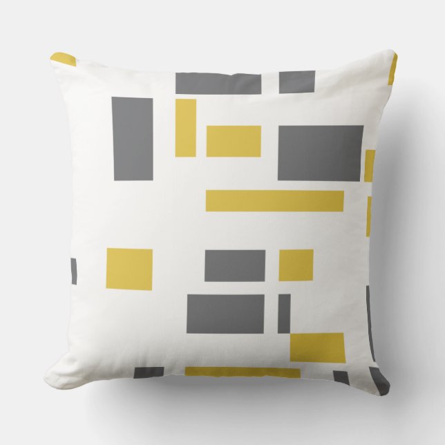 Modern, simple, cool geometric yellow grey pattern cushion (Front)