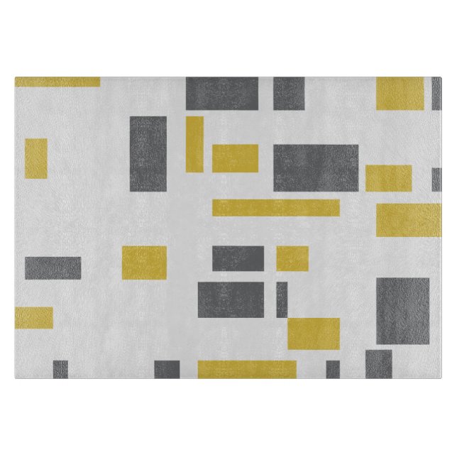 Modern, simple, cool geometric yellow grey pattern cutting board (Front)