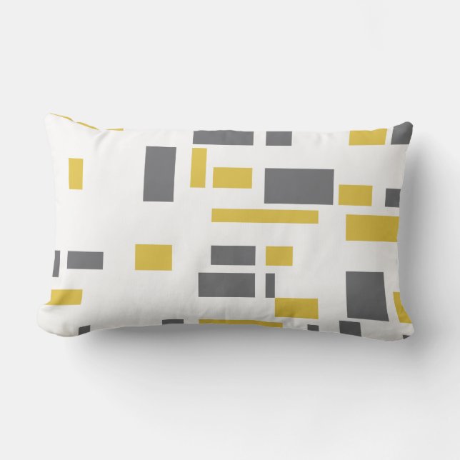 Modern, simple, cool geometric yellow grey pattern lumbar cushion (Front)