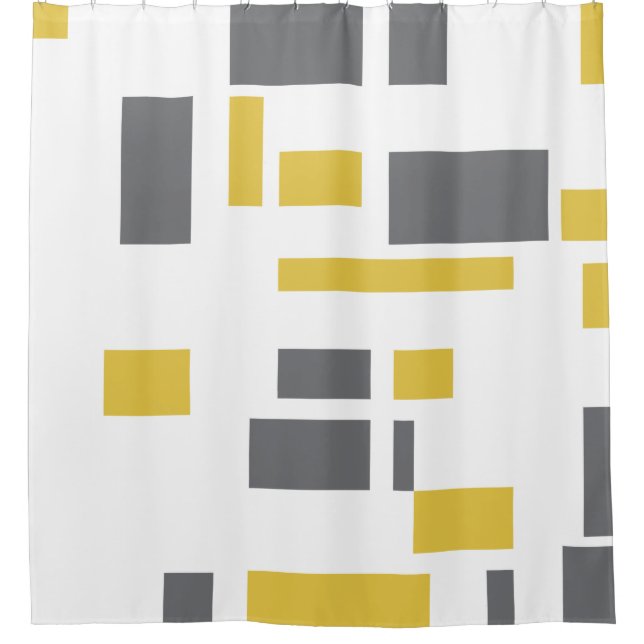 Modern, simple, cool geometric yellow grey pattern shower curtain (Front)
