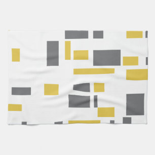 Modern, simple, cool geometric yellow grey pattern tea towel