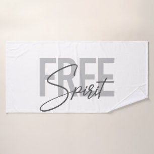 Modern, simple, cool typography of Free Spirit Bath Towel