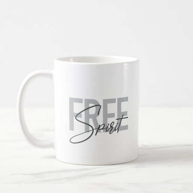 Modern, simple, cool typography of Free Spirit Coffee Mug (Left)