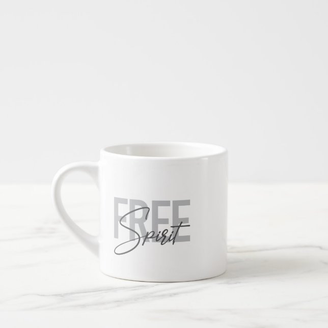 Modern, simple, cool typography of Free Spirit Espresso Cup (Left)