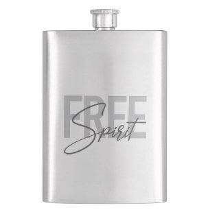 Modern, simple, cool typography of Free Spirit Hip Flask