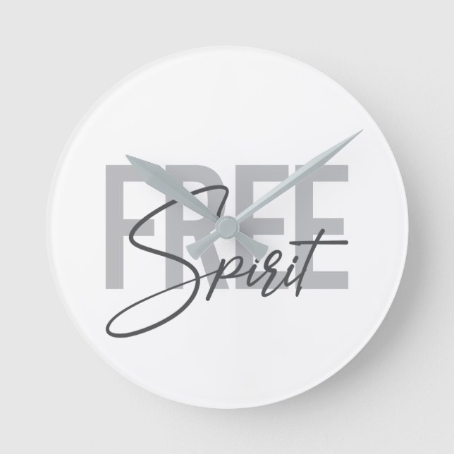 Modern, simple, cool typography of Free Spirit Round Clock (Front)
