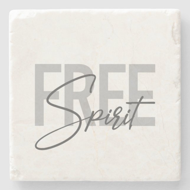 Modern, simple, cool typography of Free Spirit Stone Coaster (Front)