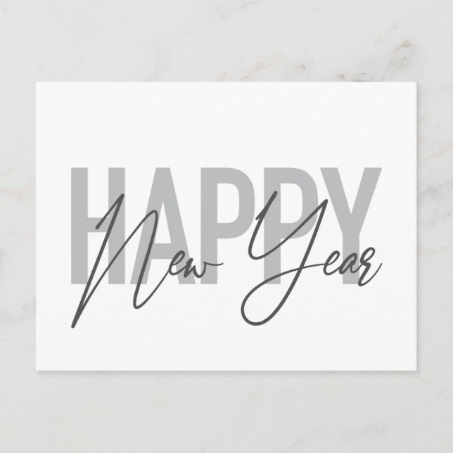 Modern, simple, cool typography of Happy New Year Postcard (Front)