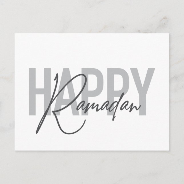 Modern, simple, cool typography of Happy Ramadan Postcard (Front)
