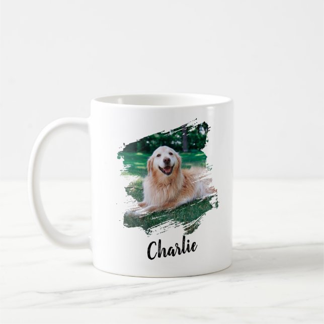 Modern Simple Cool Typography Pet Name and Photo Coffee Mug (Left)
