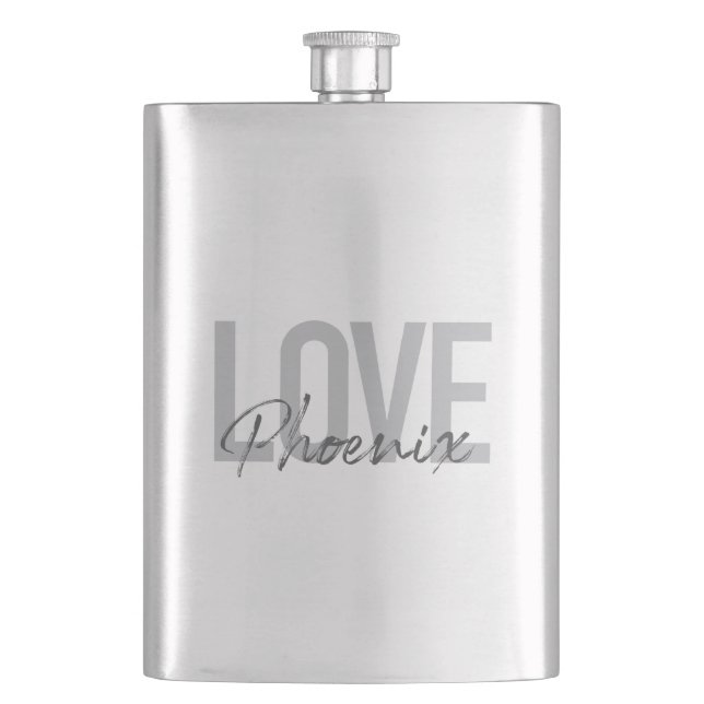 Modern, simple, cool, urban design Love Phoenix Hip Flask (Front)