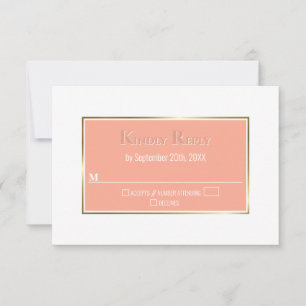 Modern Simple Coral Gold Frame Wedding RSVP Card