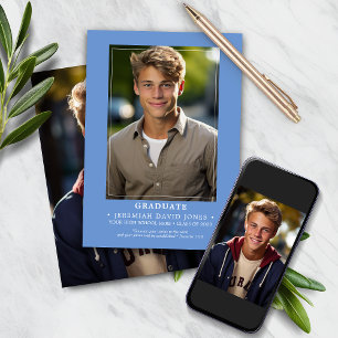 Modern Simple Cornflower Blue Photo Graduation Announcement