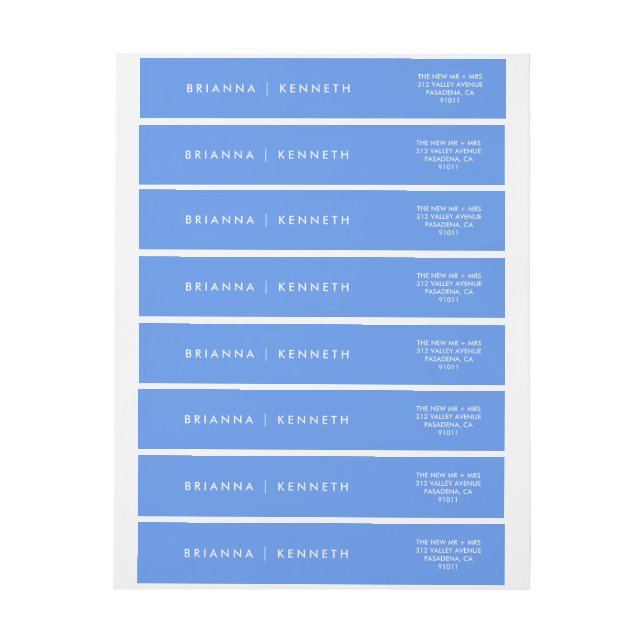 Modern Simple Cornflower Blue Wedding Wrap Around Label (Sheet)