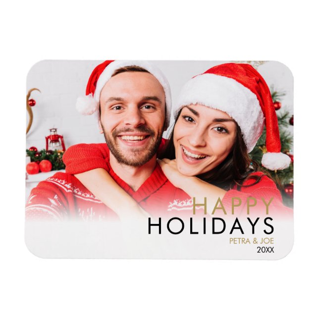 Modern Simple Couples Photo Christmas Holiday Magnet (Horizontal)