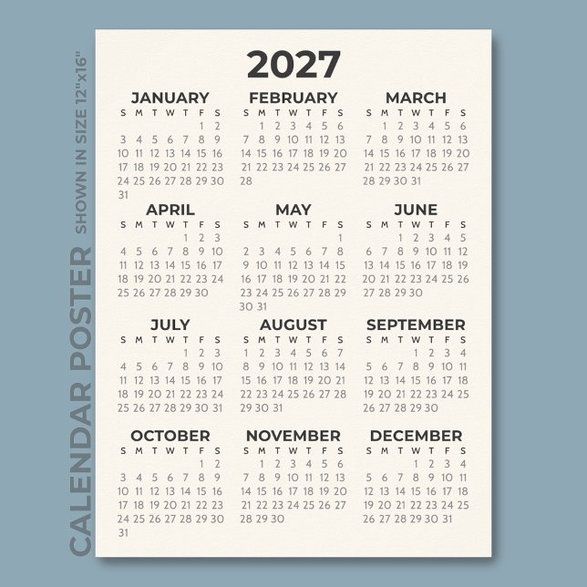 Modern Simple Cream 2027 Calendar Poster (Creator Uploaded)