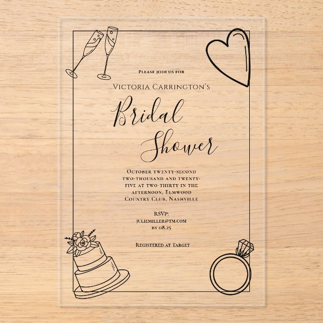 Modern Simple Create Your Own Bridal Shower Acrylic Invitations (Front)
