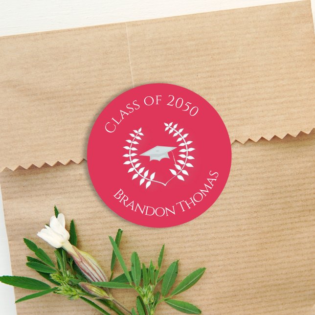 Modern Simple Crimson Red Graduation Classic Round Sticker (Creator Uploaded)