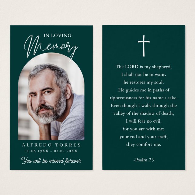 Modern Simple Cross Photo Funeral Memorial Prayer (Front & Back)