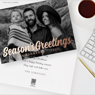 Modern Simple Cursive Script Greeting Family Photo