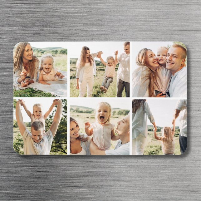 Modern Simple Custom 6 Photo Collage Magnet (Creator Uploaded)