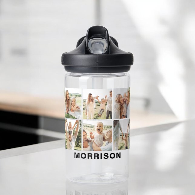 Modern Simple Custom 6 Photo Collage Water Bottle (Creator Uploaded)