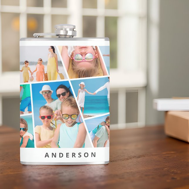  Modern Simple Custom 9 Images Collage Photos Hip Flask (Creator Uploaded)