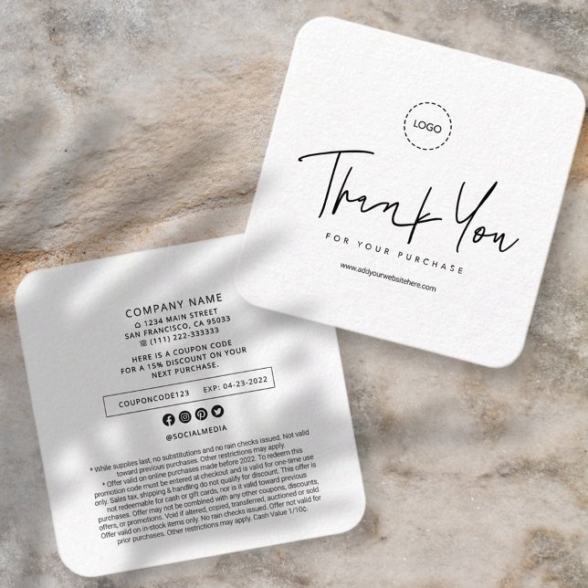 Modern Simple Custom Business Logo Coupon Promo Square Business Card (Creator Uploaded)