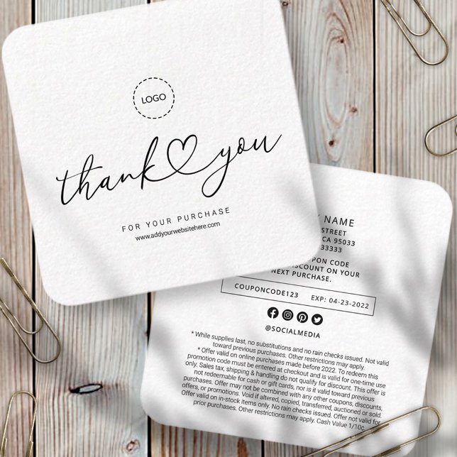 Modern Simple Custom Business Logo Coupon Promo Square Business Card (Creator Uploaded)