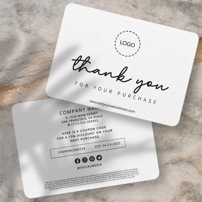 Modern Simple Custom Business Logo Coupon Promo Thank You Card (Creator Uploaded)