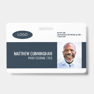 Modern Simple Custom Logo Employee Name Barcode ID Badge