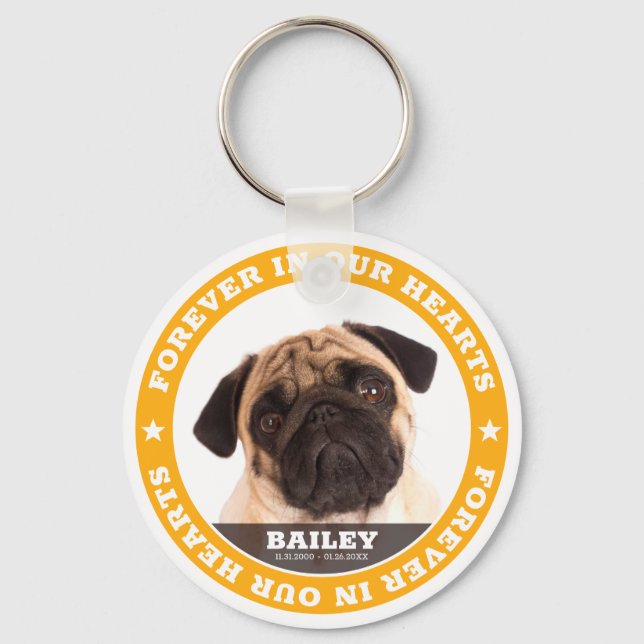 Modern Simple Custom Pet Photo Sympathy Keepsake Key Ring (Front)