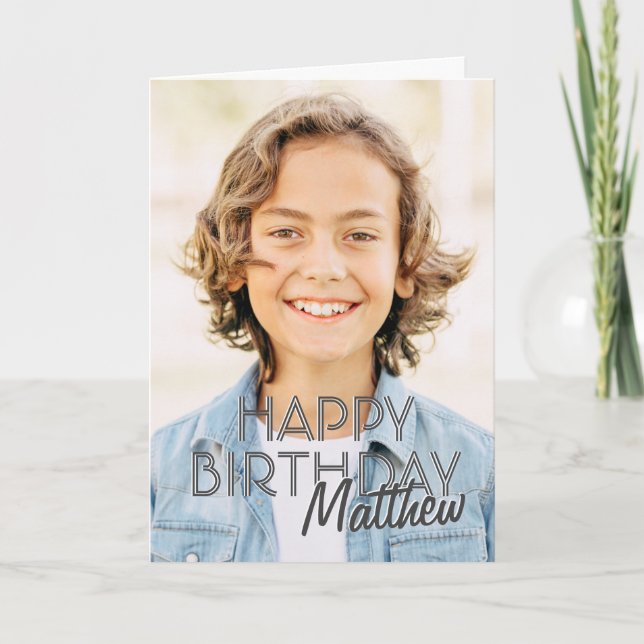 Modern Simple Custom Photo Birthday Greeting Card (Front)