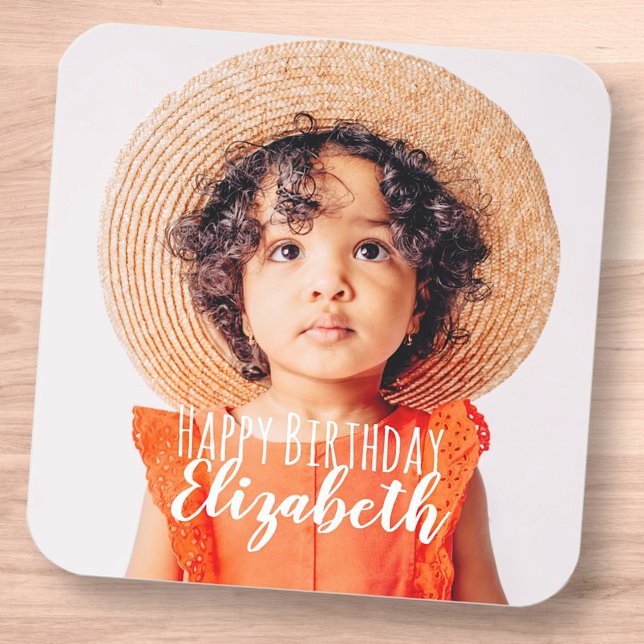 Modern Simple Custom Photo Birthday Greeting Classic Round Sticker (Creator Uploaded)