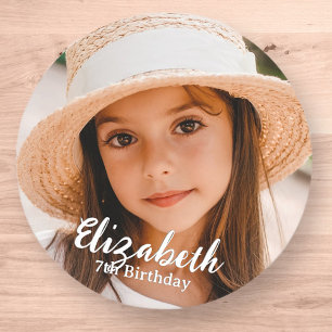 Modern Simple Custom Photo Birthday Greeting Classic Round Sticker