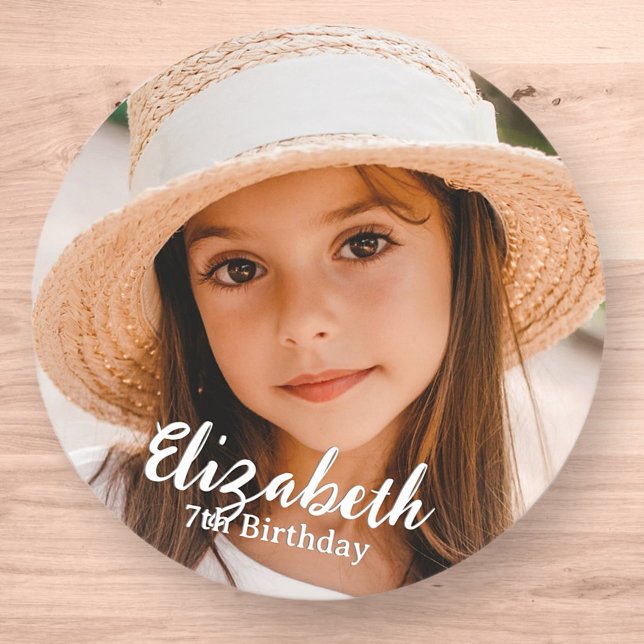 Modern Simple Custom Photo Birthday Greeting Classic Round Sticker (Creator Uploaded)