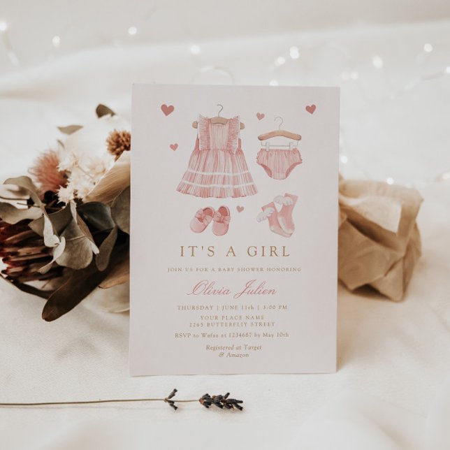 Modern Simple Cute Boho Clothes Girl Baby Shower I Invitation (Creator Uploaded)