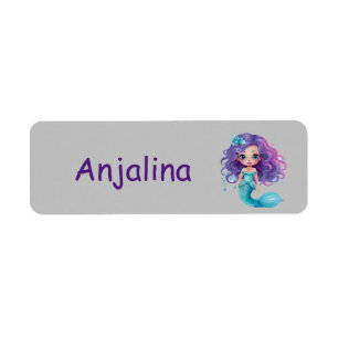 modern simple cute mermaid kids name labels